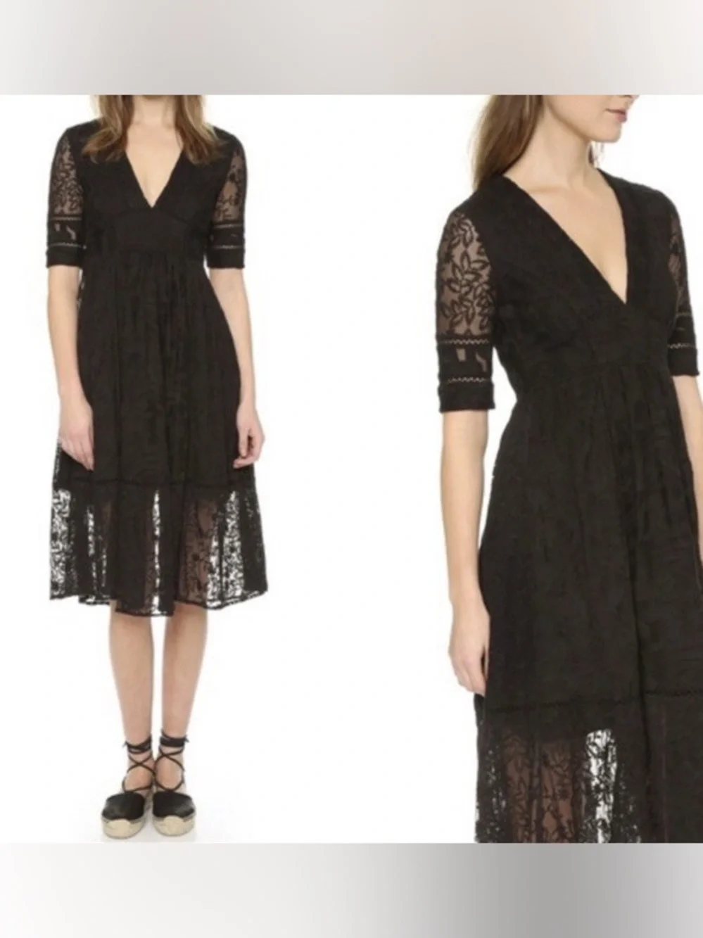 Free People Mountain Laurel Lace Midi Dress in black.